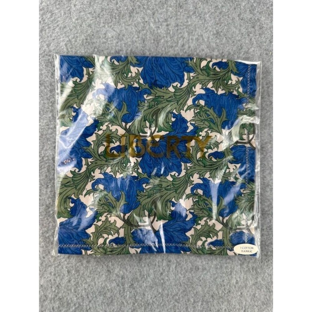 New Vintage Liberty of London Blue Green Floral Cotton Hankie Hankerchief